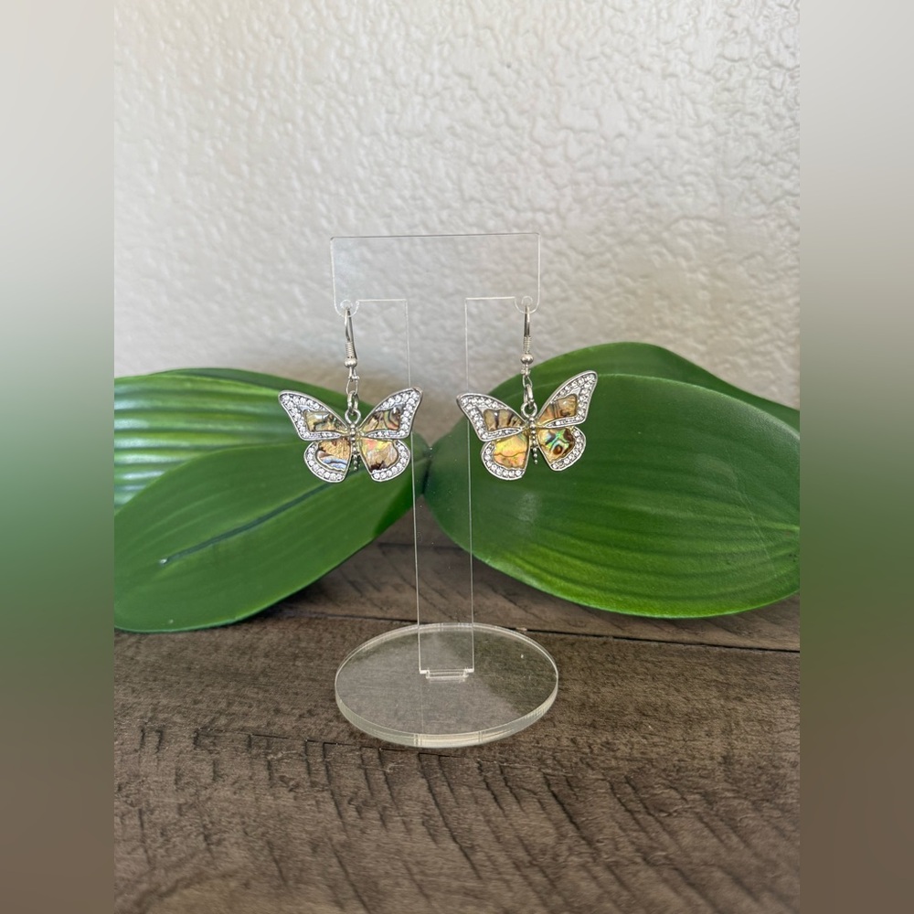 Butterfly Drop Earrings - Iridescent Yellow-Green